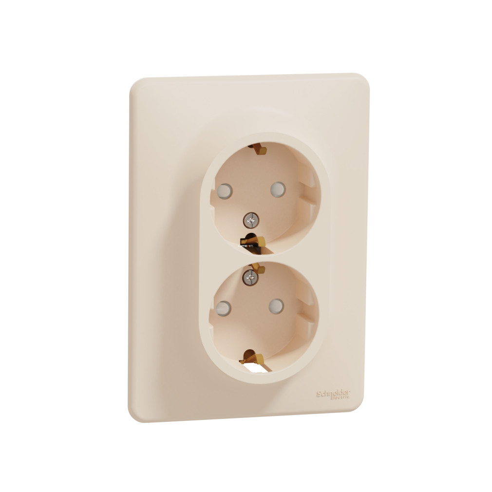 Schneider Electric Sedna Design Elements bézs dupla 2P+F csatlakozóaljzat biztonsági zsaluval, csavaros bekötéssel, 16A terhelhetőséggel, kerettel, SDD312221