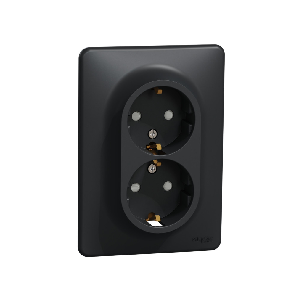 Schneider Electric Sedna Design Elements antracit dupla 2P+F csatlakozóaljzat biztonsági zsaluval, csavaros bekötéssel, 16A terhelhetőséggel, kerettel, SDD314221