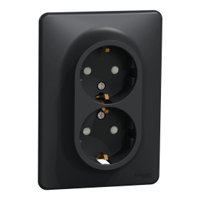 Schneider Electric Sedna Design & Elements - SDD314221 -2x2P+F csatlakozóaljzat biztonsági zsaluval, csavaros bekötés, 16A, kerettel, antracit