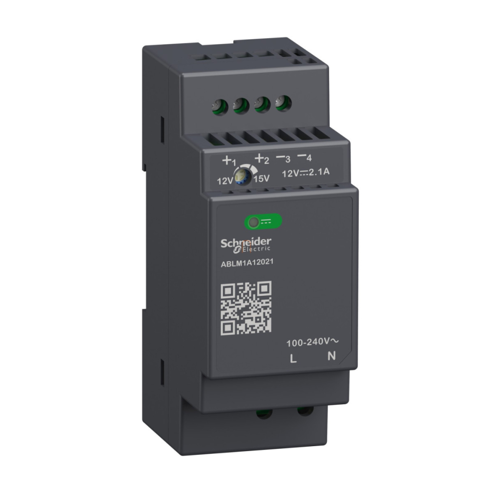 Modicon Modular tápegység, moduláris, DIN sínre szerelhető, 1fázisú, 12 VDC, 2,1 A, 25W ABLM1A12021 Schneider