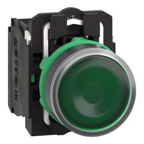 Schneider Electric Harmony XB5 - XB5AW33B3 - komplett műanyag LED világító nyomógomb, Ø22, visszatérő, 2NO, 24VAC/DC, zöld