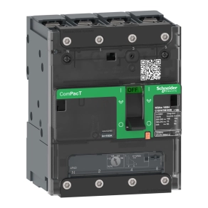   Schneider Electric ComPacT NSXm (2021) - C12E6TM125B - Megszakító (16 kA 415 VAC) , 4P 3d, 125 A beállítás TMD kioldóegység, sajtolható sarukkal és síncsatlakozókkal