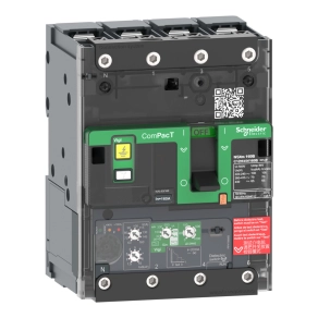   Schneider Electric ComPacT NSXm (2021) - C11E44V100B - Megszakító (16 kA 415 VAC) , 4P 4d, 100 A beállítás Micrologic 4.1 kioldóegység, sarukkal és síncsatlakozókkal