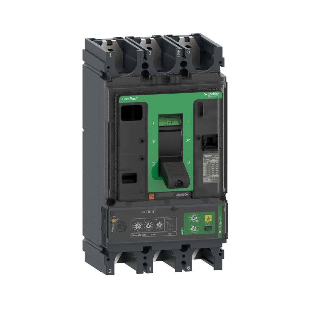 Compact NSX630 megszakító 3P 36kA Micrologic 4.3 Vigi kioldóegység 570A 3P3D C63F34V570 Schneider