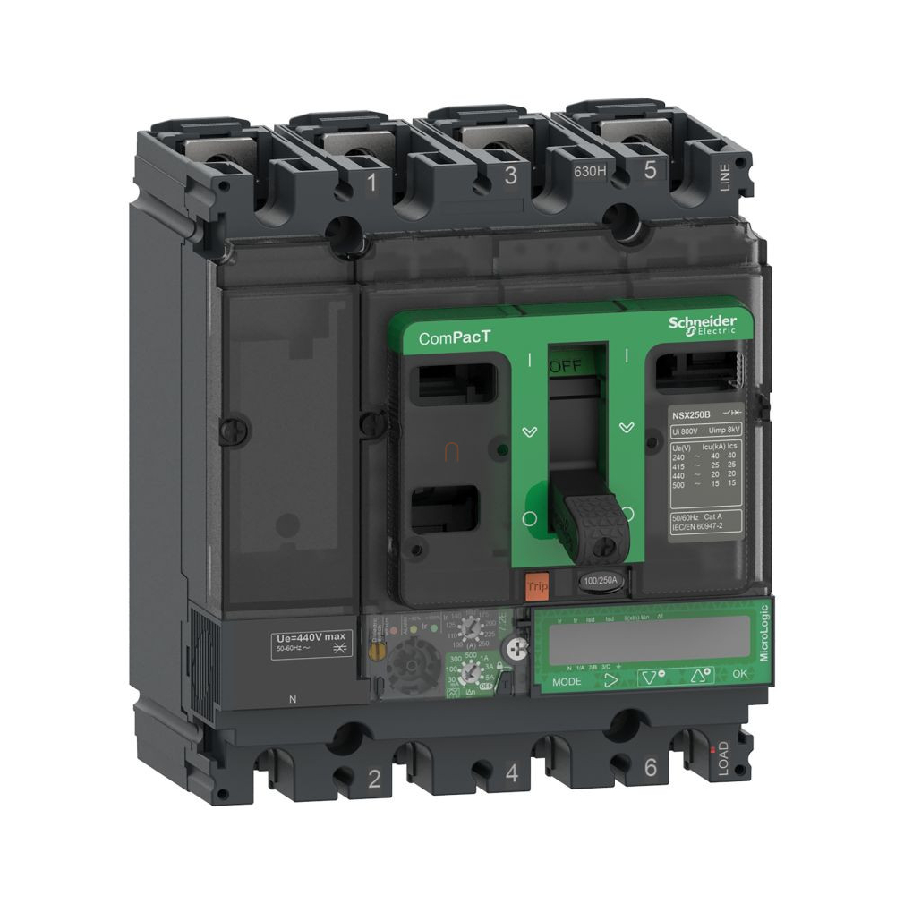 Compact NSX160 megszakító 4P 70kA Micrologic 7.2 Vigi kioldóegység 160A 4P4D C16H47E160 Schneider