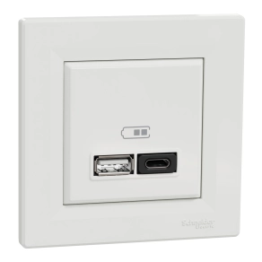 Schneider Electric Asfora - EPH2700421 - dupla USB gyorstöltő, A+C, 45W, fehér