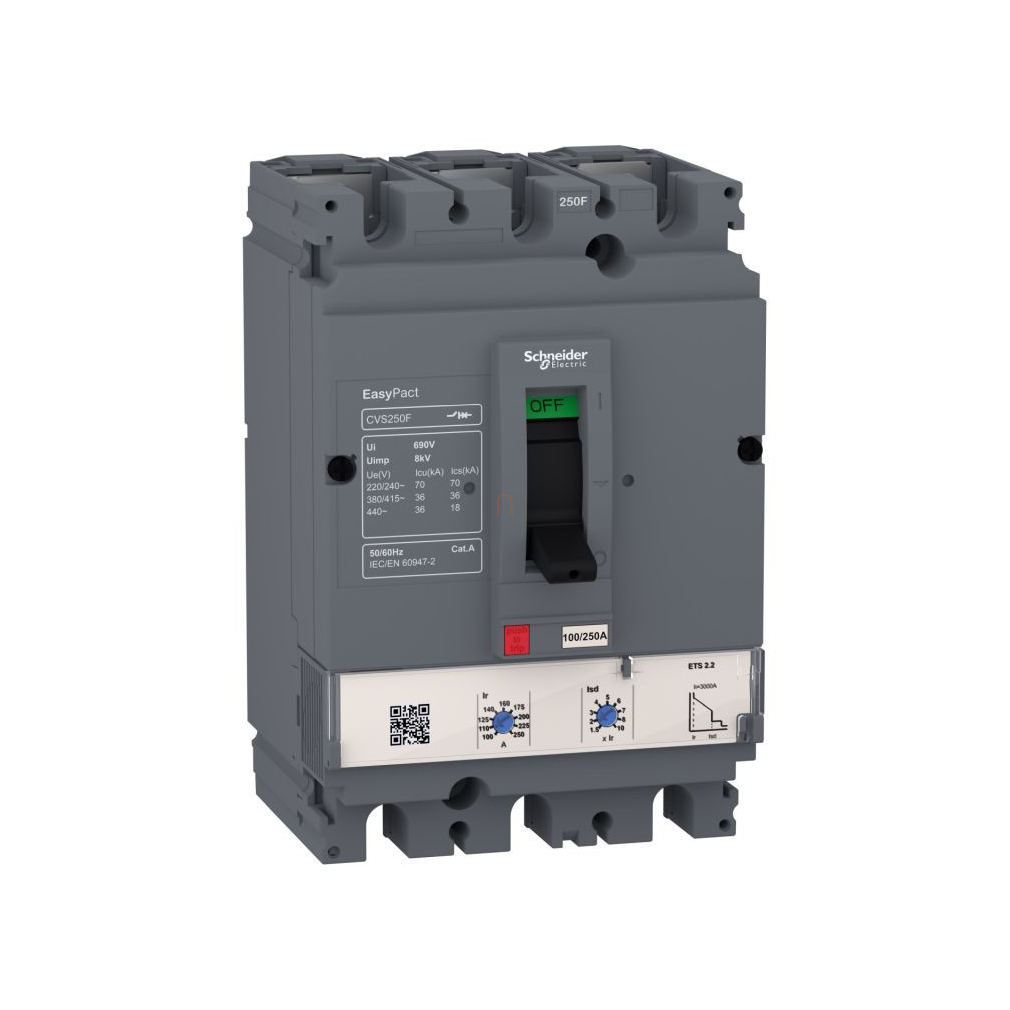 EasyPact CVS250F 36kA komplett megszakító 3P ETS2.2 250A kioldóval LV525506 Schneider