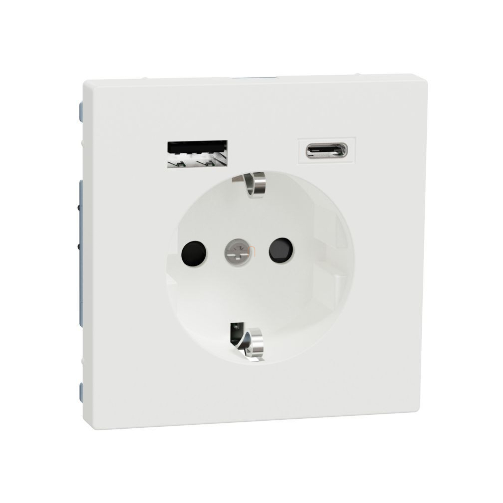 Merten 2P+F aljzat, biztonsági zsaluval, A+C USB töltővel, rugós, 16A / 3A, System-D, mattfehér MTN2367-6037 Schneider