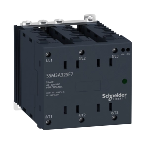 Schneider Electric Harmony Solid State Relays - SSM3A325BD - SSM szilárdtestrelé, 3f, nullfeszültségű kapcsolás, 3NO, 48 - 600VAC, 25A, 24VDC