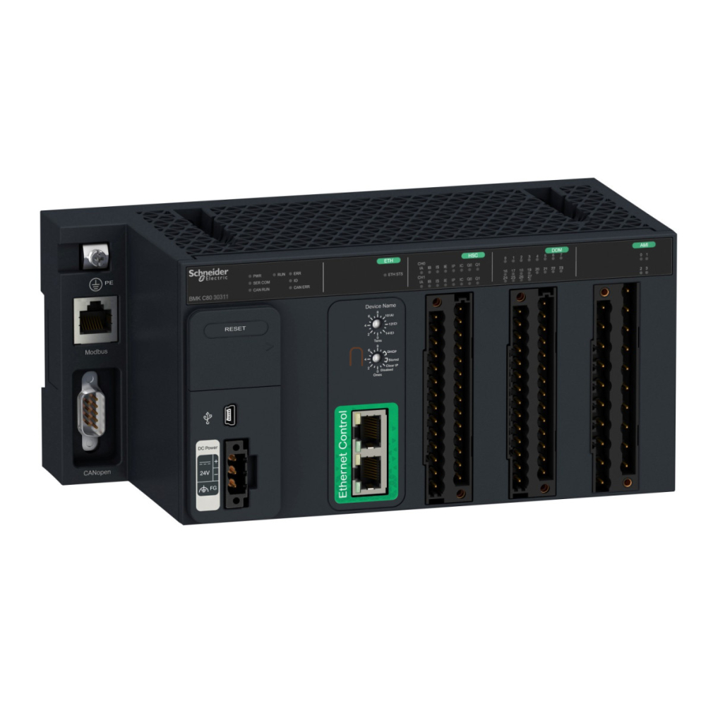 Modicon MC80 logikai vezérlő 8DI+12 DO+2 HSC+4 AI(-20…20mA/-10…10V) 1sor Modbus 1CANopen 2Ethernet BMKC8030311 Schneider