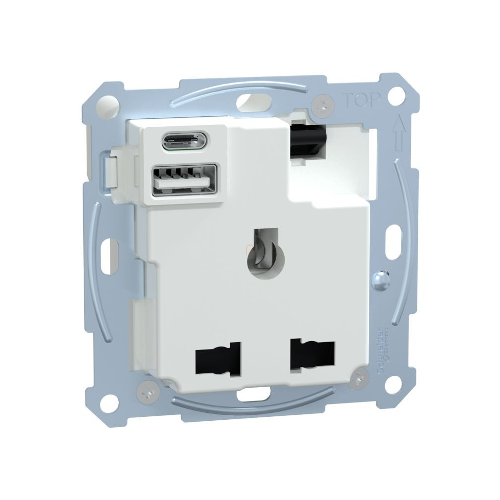 Merten Multistandard 2P+F aljzat, biztonsági zsaluval, A+C USB töltővel, kapcsolóval, csavaros, 13A / 3A MTN2175-0000 Schneider
