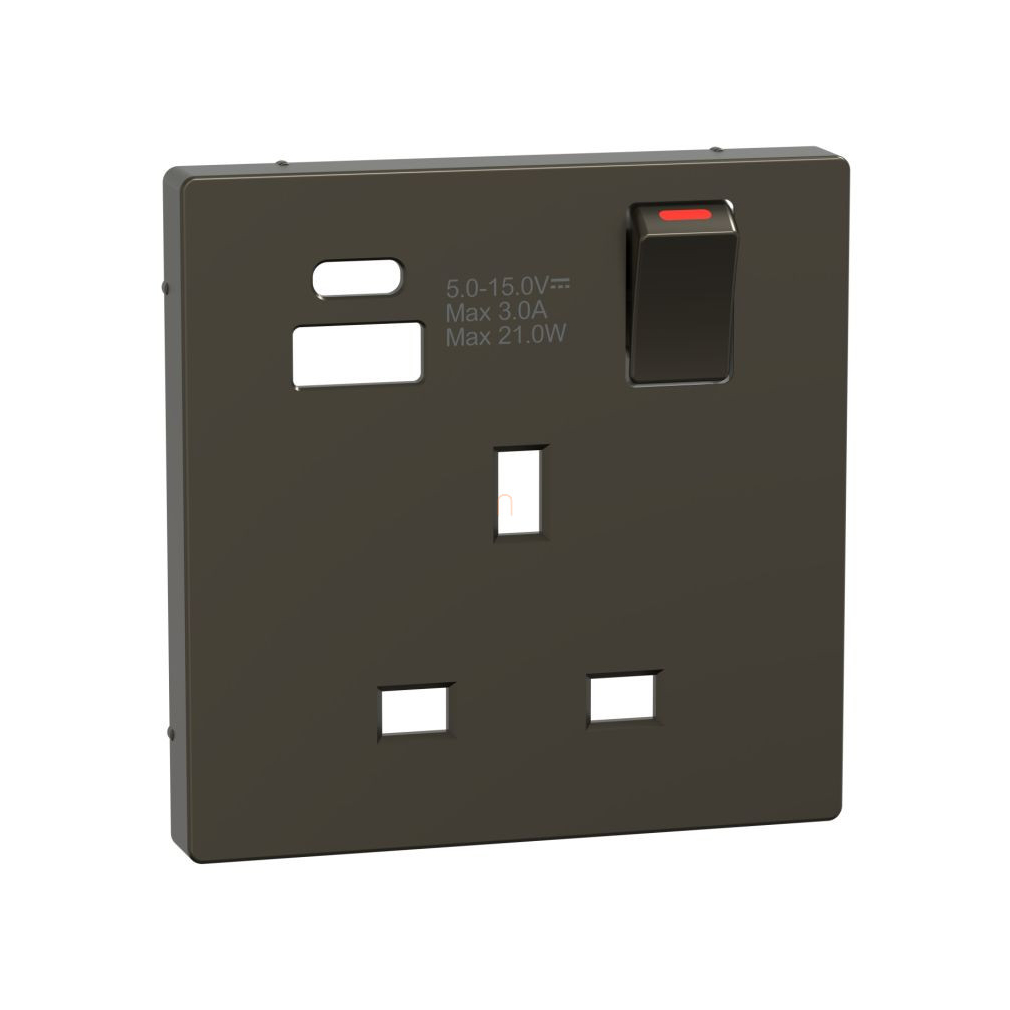 Merten Fedlap, USB töltős, kapcsolható brit csatlakozóaljzathoz, System-D, mokka MTN2125-6052 Schneider