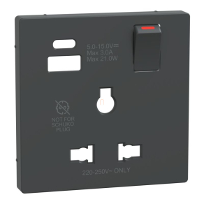   Schneider Electric Merten System Design - MTN2175-6034 - Fedlap USB töltős, kapcsolható multistandard csatlakozóaljzathoz, antracit