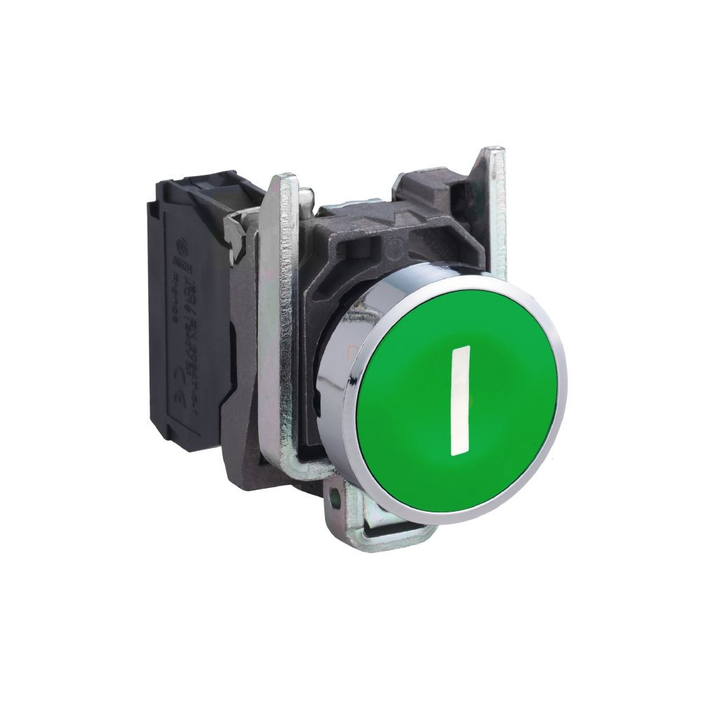 Easy Harmony XB2, Nyomógomb, zöld, 1 NO, jelölt I, fém, panelbe süllyesztett, 22mm, visszatérő XB2BA3311C Schneider