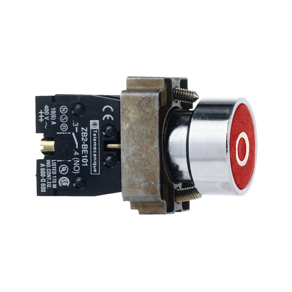 Easy Harmony XB2, Nyomógomb, piros, 1 NC, jelölt O, fém, panelbe süllyesztett, 22mm, visszatérő XB2BA4322C Schneider