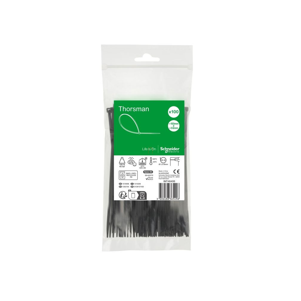 Kábelkötegelő 150x3.6mm, fekete (100db) THORSMAN IMT46406 Schneider