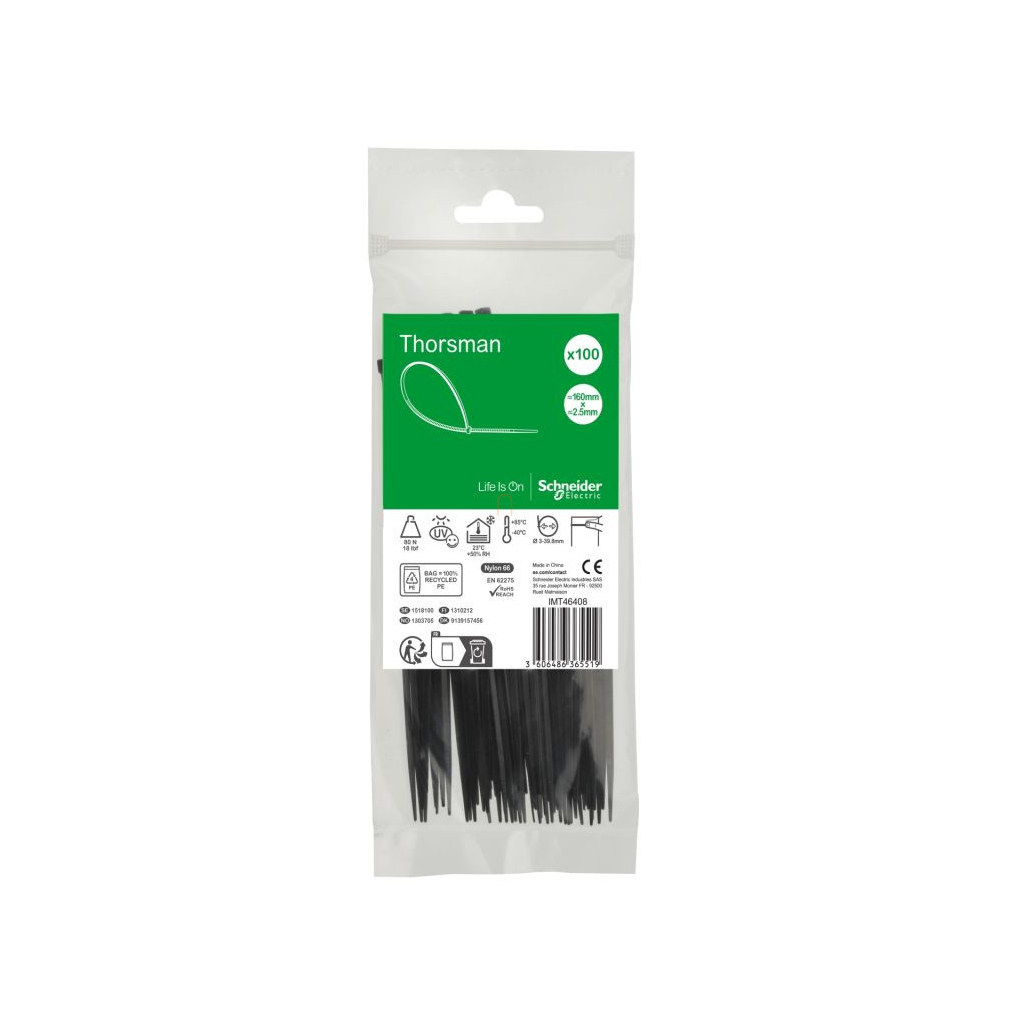 Kábelkötegelő 160x2.5mm, fekete (100db) THORSMAN IMT46408 Schneider