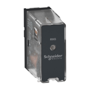   Schneider Electric Harmony Electromechanical Relays - RXG16BD - Easy interface plug in relay, Electromechanical Relays, 10A, 1CO, basic, with LED, without lockable test button, 24V DC