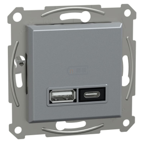   Schneider Electric Asfora - EPH2700562 - dupla USB töltő, A+C, 21W, acél