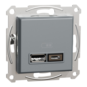   Schneider Electric Asfora - EPH2700362 - Dupla USB töltő, 2,4A, A+C, acél