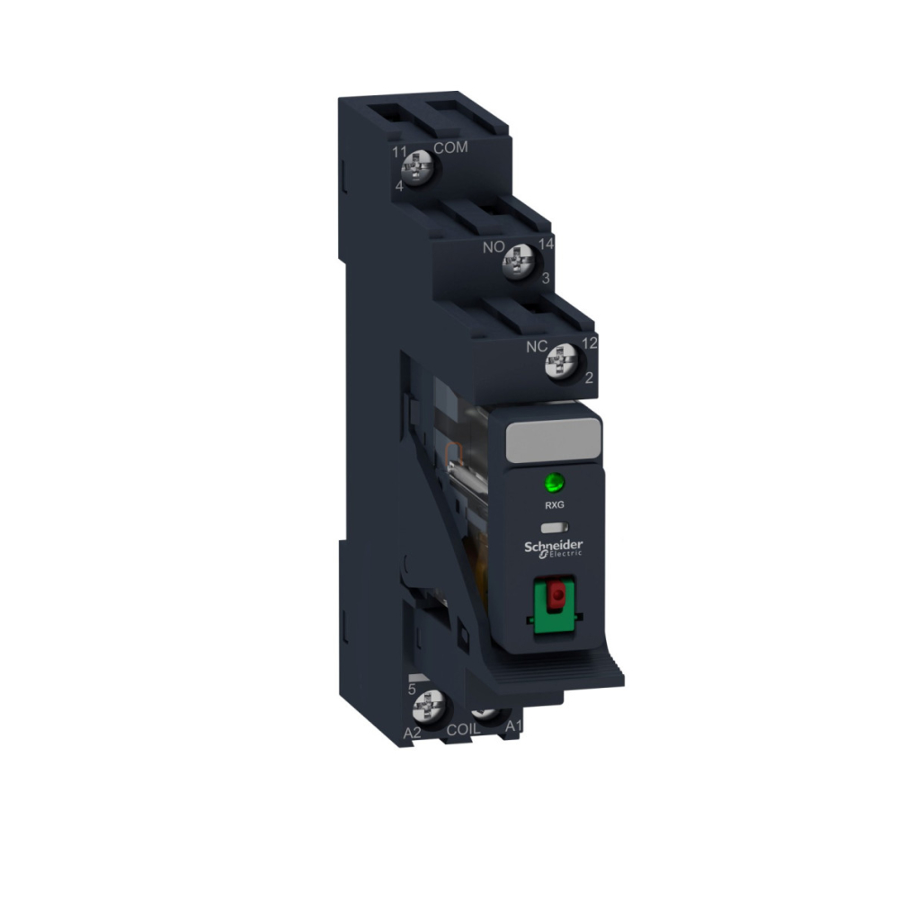 RXG Interfész relé foglalattal, 1CO, 10A, 230VAC, tesztgomb, LED RXG12P7PV Schneider