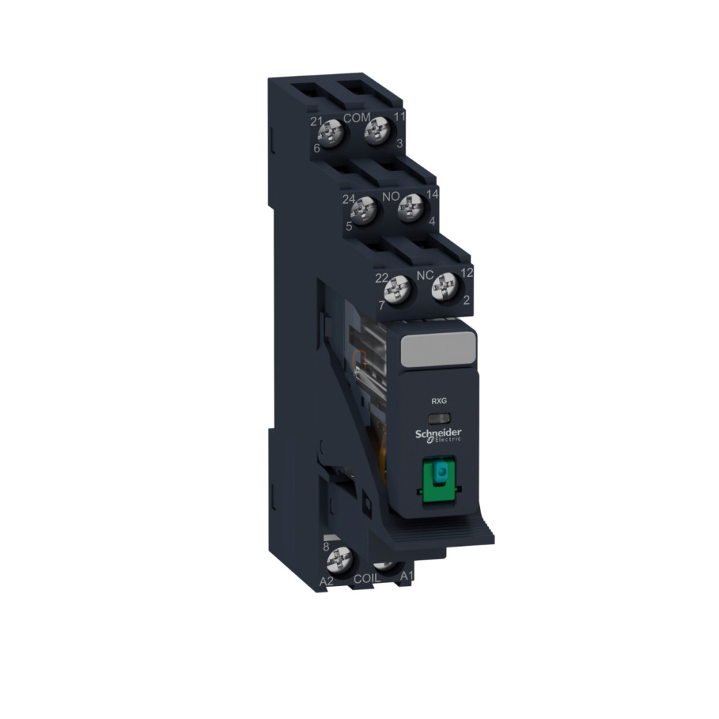 RXG Interfész relé, 2CO, 5A, 24VDC, tesztgomb RXG21BDPV Schneider