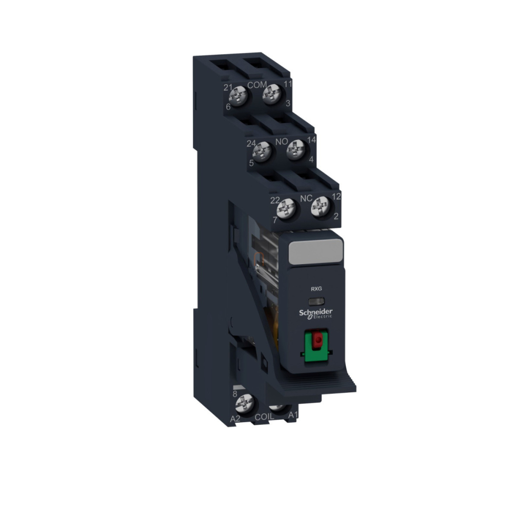 RXG Interfész relé foglalattal, 2CO, 5A, 230VAC, tesztgomb RXG21P7PV Schneider