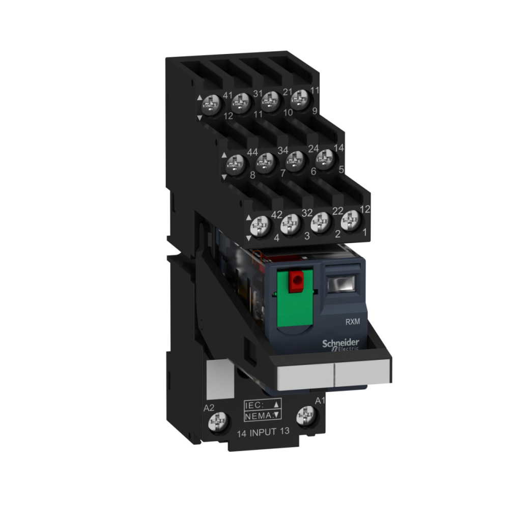 RXM miniatűr relé, 4CO, 6A, 230VAC, LED, elválasztott elrendezésű RXM4AB2P7PVS Schneider
