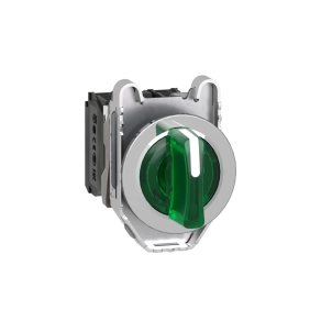 Schneider Electric Harmony XB4 - XB4FK133B5 - panelbe süllyesztett komplett fém világító választókapcsoló, Ø30, 3 állású, 24 V, 1NO+1NC, zöld