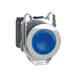 Schneider Electric Harmony XB4 - XB4FW36B5 - panelbe süllyesztett komplett fém LED világító nyomógomb, Ø30, 1NO, 24VAC/DC, kék