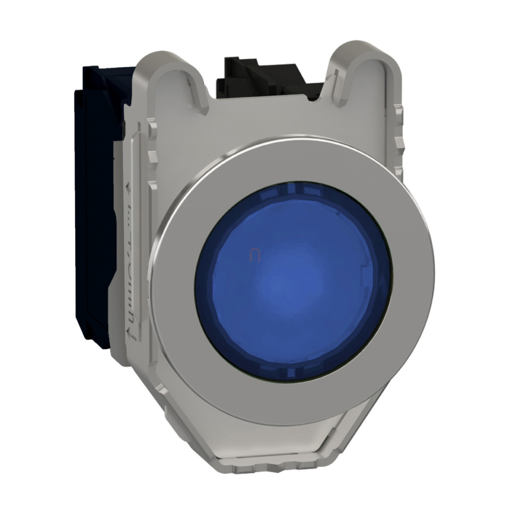 Schneider XB4FW36M5 süllyesztett fém komplett LED-es világító fejű nyomógomb, 1NO, 230VAC, kék