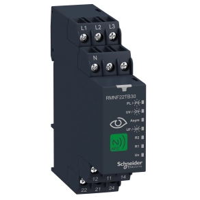 Schneider Electric Harmony Control Relays - RMNF22TB30 - háromfázisú fázis - és feszültségfigyelő relé, NFC, 2CO, 8A, multifunkciós, ki - és bekapcsolás késlelt.