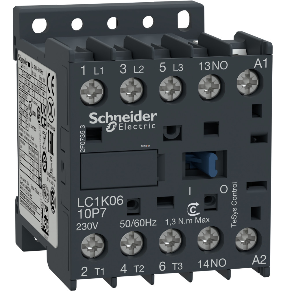 Schneider TeSys AC mágneskapcsoló 6A, AC, 24VAC tekercsfeszültség, 50Hz  (LC1K0610B5)