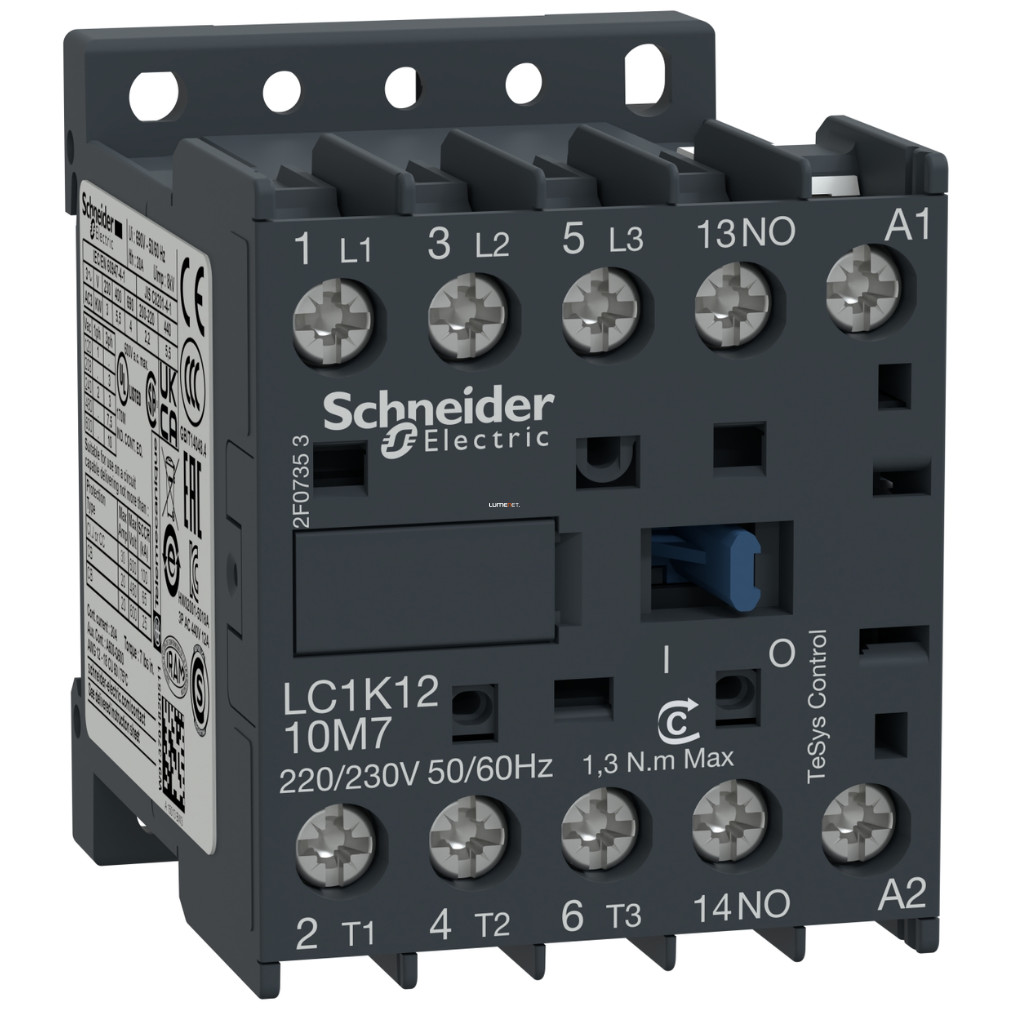 Schneider TeSys AC mágneskapcsoló 12A, AC, 24VAC tekercsfeszültség, 50Hz  (LC1K1210B5)