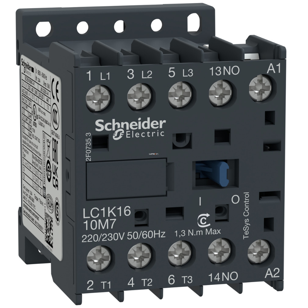 Schneider TeSys AC mágneskapcsoló 16A, AC, 24VAC tekercsfeszültség, 50Hz  (LC1K1610B5)