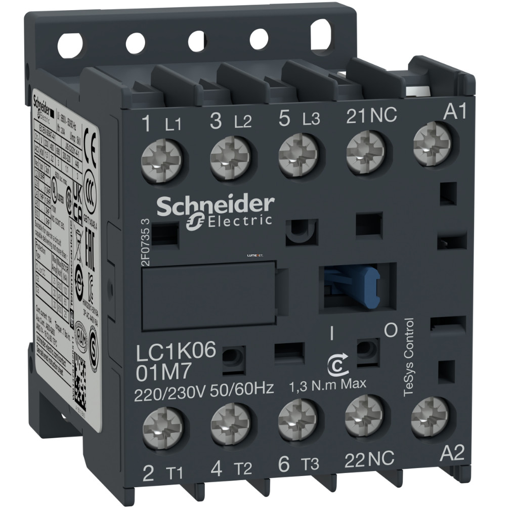 Schneider TeSys AC mágneskapcsoló 6A, AC, 24VAC tekercsfeszültség, 50Hz  (LC1K0601B5)