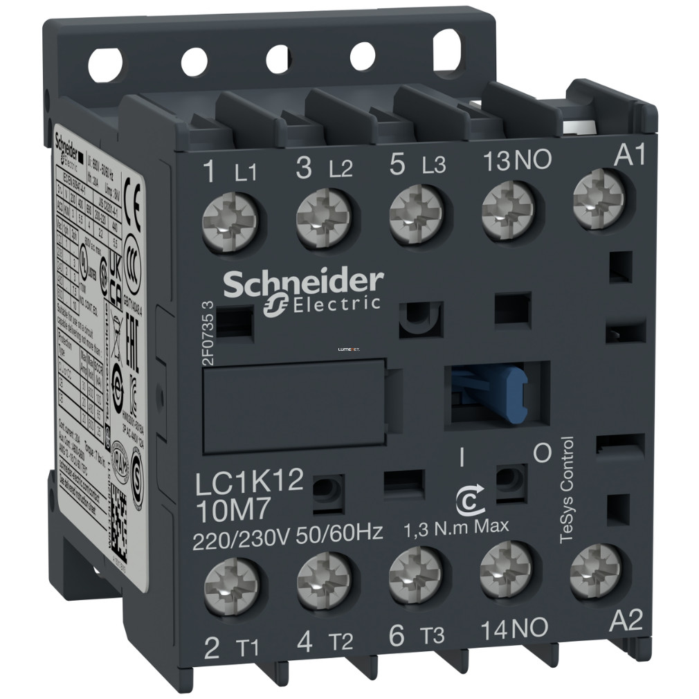 Schneider TeSys AC mágneskapcsoló 12A, AC, 230VAC tekercsfeszültség, 50Hz  (LC1K1210P5)