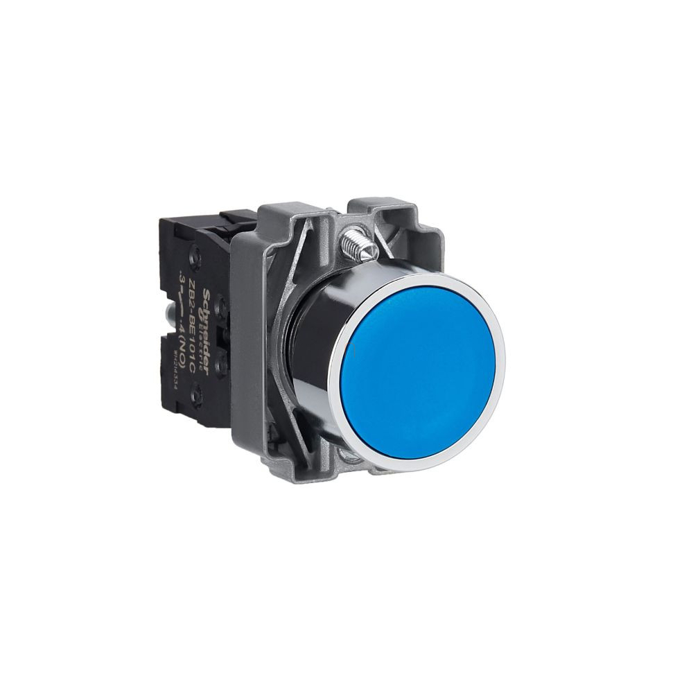 Easy Harmony XB2, Nyomógomb, kék, 1 NO, fém, panelbe süllyesztett, 22mm, visszatérő, jelöletlen XB2BA61C Schneider