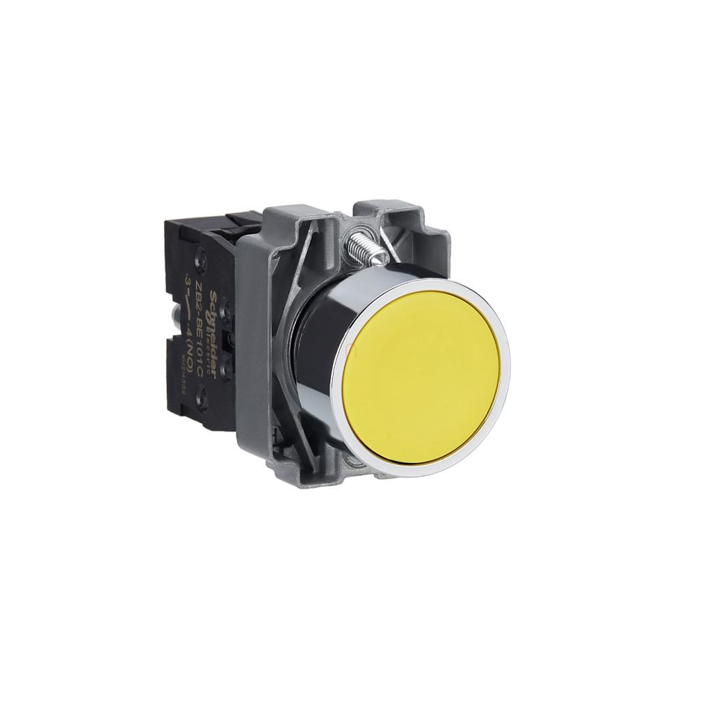Easy Harmony XB2, Nyomógomb, sárga, 1 NO, fém, panelbe süllyesztett, 22mm, visszatérő, jelöletlen XB2BA51C Schneider
