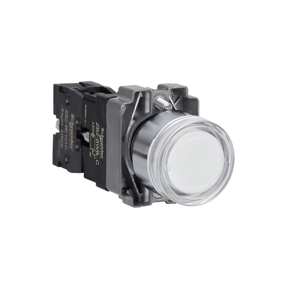 Easy Harmony XB2, Világító nyomógomb, fehér, AC/DC 24V, fém, panelbe süllyesztett, 22mm, visszatérő XB2BW31B1C Schneider