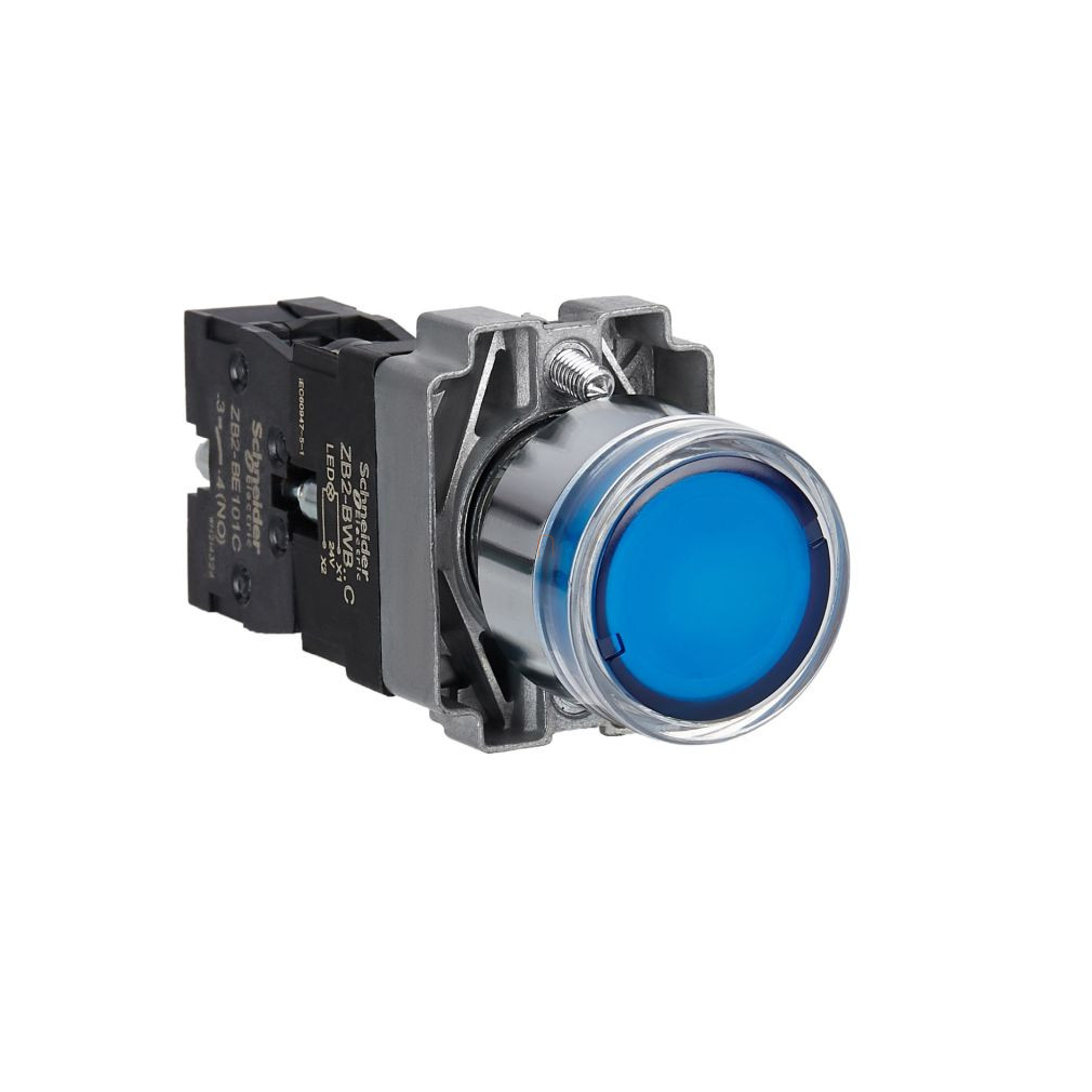 Easy Harmony XB2, Világító nyomógomb, kék, AC/DC 24V, fém, panelbe süllyesztett, 22mm, visszatérő XB2BW36B1C Schneider