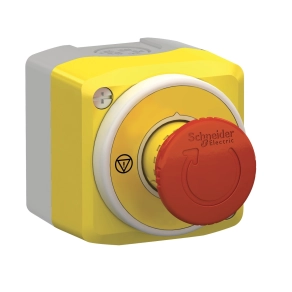 Schneider Electric Harmony XALK - XALK178W3B140E - tokozott vészgomb, gombafejű, piros-fehér világító gyűrű, forgatásra kioldó, 24VAC/DC, 1NO+1NC