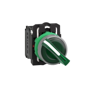 Schneider Electric Harmony XB5 - XB5AK123B5C0 - komplett műanyag LED világító választókapcsoló, Ø22, 2 állású, 24 V, 1NO+1NC, zöld, szürke körgyűrű