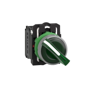 Schneider Electric Harmony XB5 - XB5AK123M5C0 - komplett műanyag LED világító választókapcsoló, Ø22, 2 állású, 230 VAC, 1NO+1NC, zöld, szürke körgyűrű