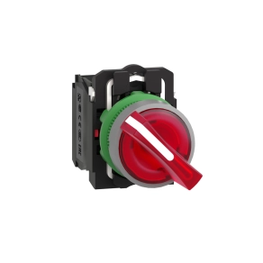 Schneider Electric Harmony XB5 - XB5AK124B5C0 - komplett műanyag LED világító választókapcsoló, Ø22, 2 állású, 24 V, 1NO+1NC, piros, szürke körgyűrű