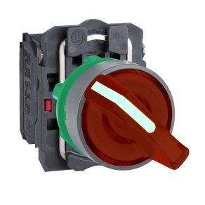 Schneider Electric Harmony XB5 - XB5AK124M5C0 - komplett műanyag LED világító választókapcsoló, Ø22, 2 állású, 230 VAC, 1NO+1NC, piros, szürke körgyűrű