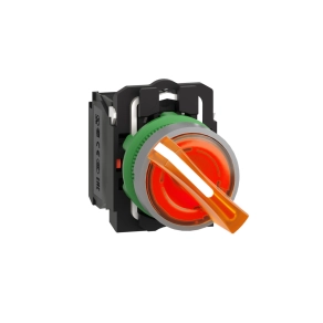 Schneider Electric Harmony XB5 - XB5AK125B5C0 - komplett műanyag LED világító választókapcsoló, Ø22, 2 állású, 24 V, 1NO+1NC, narancs, szürke körgyűrű