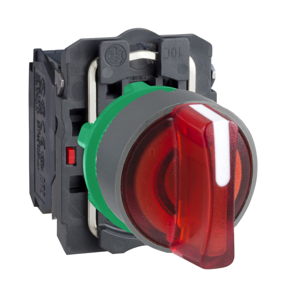 Harmony komplett műanyag LED világító választókapcsoló, D22, 3 állású, 120 VAC, 1NO+1NC, piros, XB5AK134G5C0 Schneider