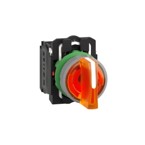Schneider Electric Harmony XB5 - XB5AK135B5C0 - komplett műanyag LED világító választókapcsoló, Ø22, 3 állású, 24 V, 1NO+1NC, narancs, szürke körgyűrű
