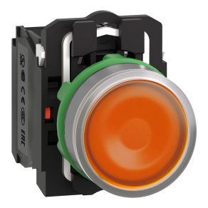   Schneider Electric Harmony XB5 - XB5AW35B5C0 - komplett műanyag LED világító nyomógomb, Ø22, visszatérő, 1NO+1NC, 24VAC/DC, narancssárga, szürke körgyűrű